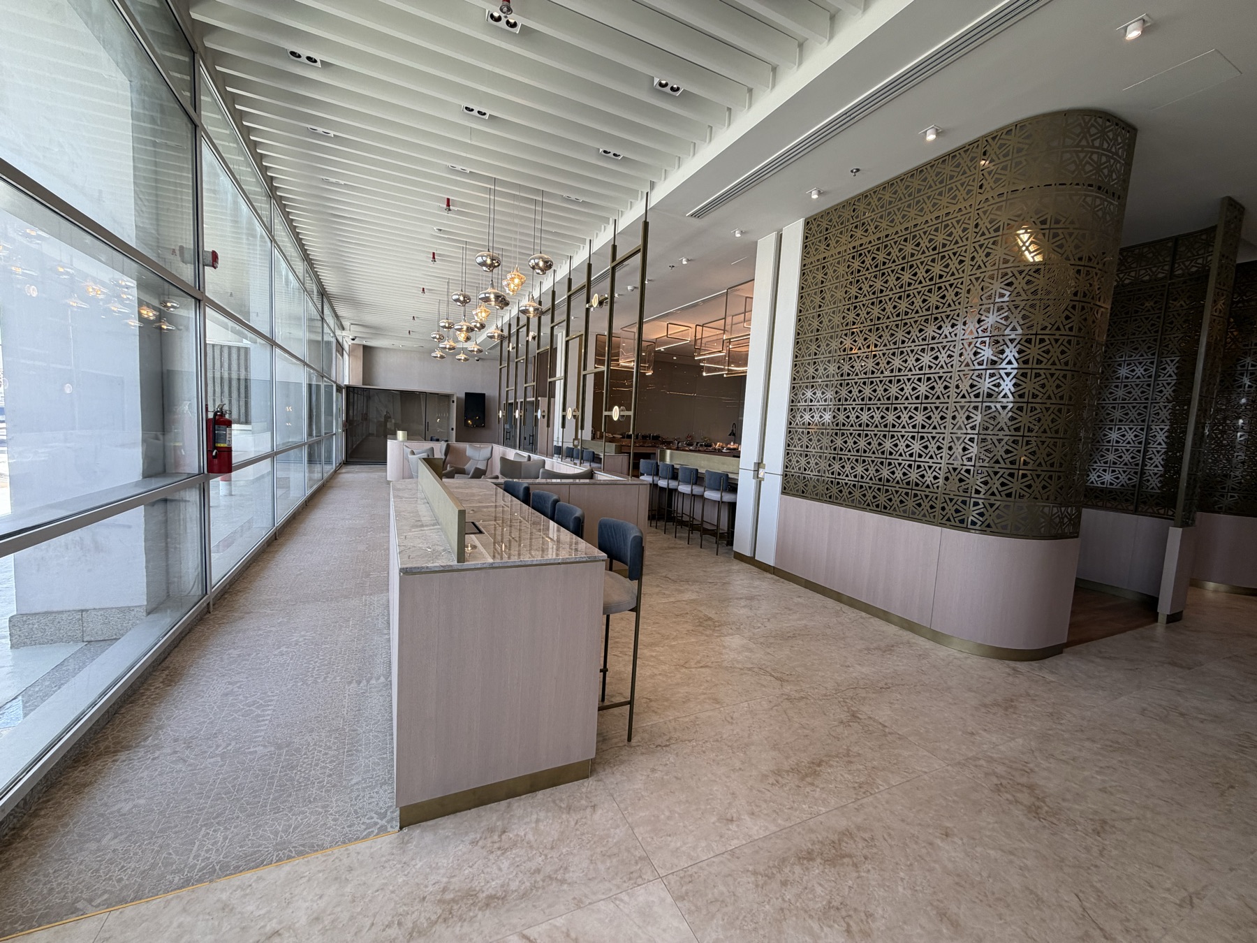 Counter seating facing the runway