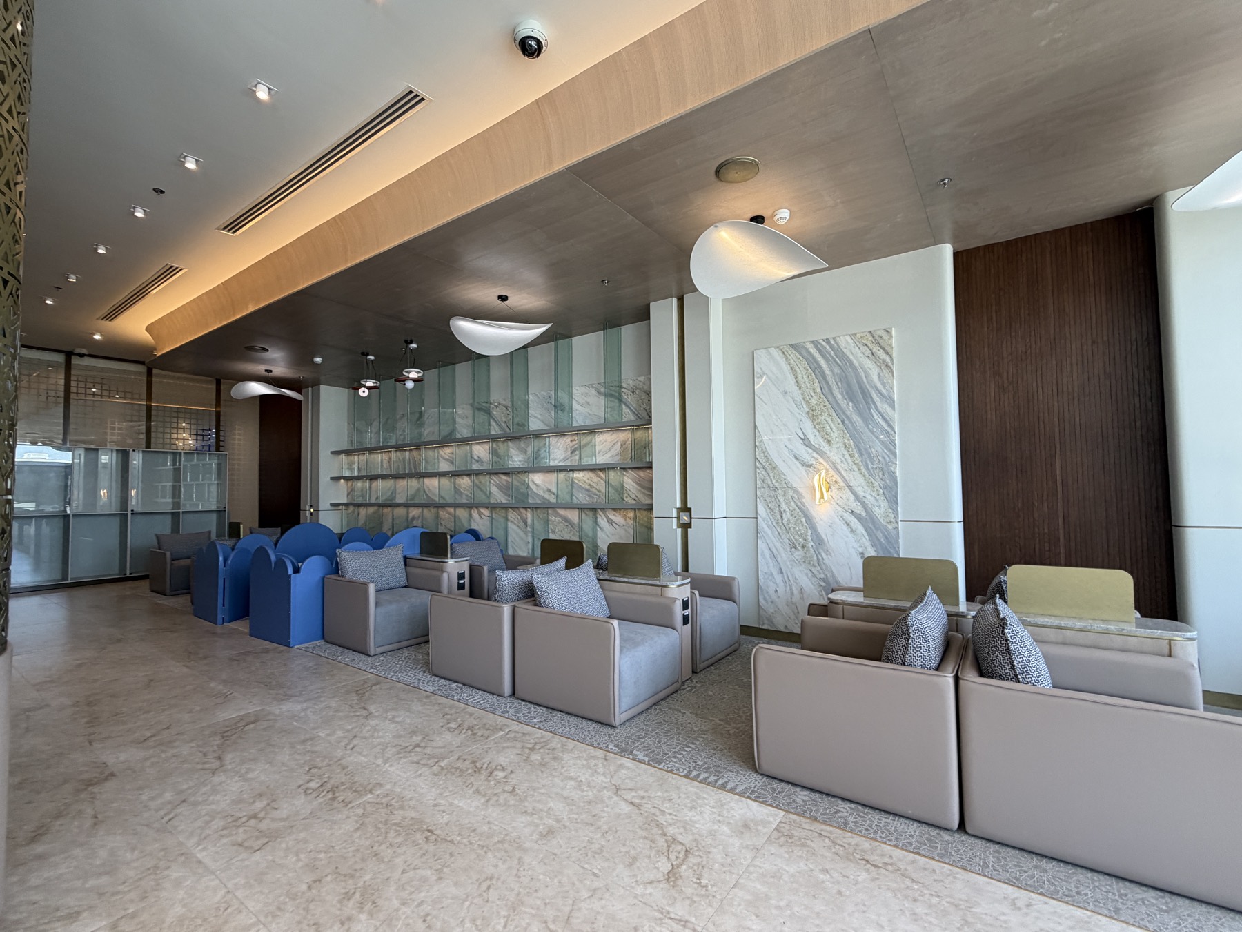 Dining hall with sculptural lighting